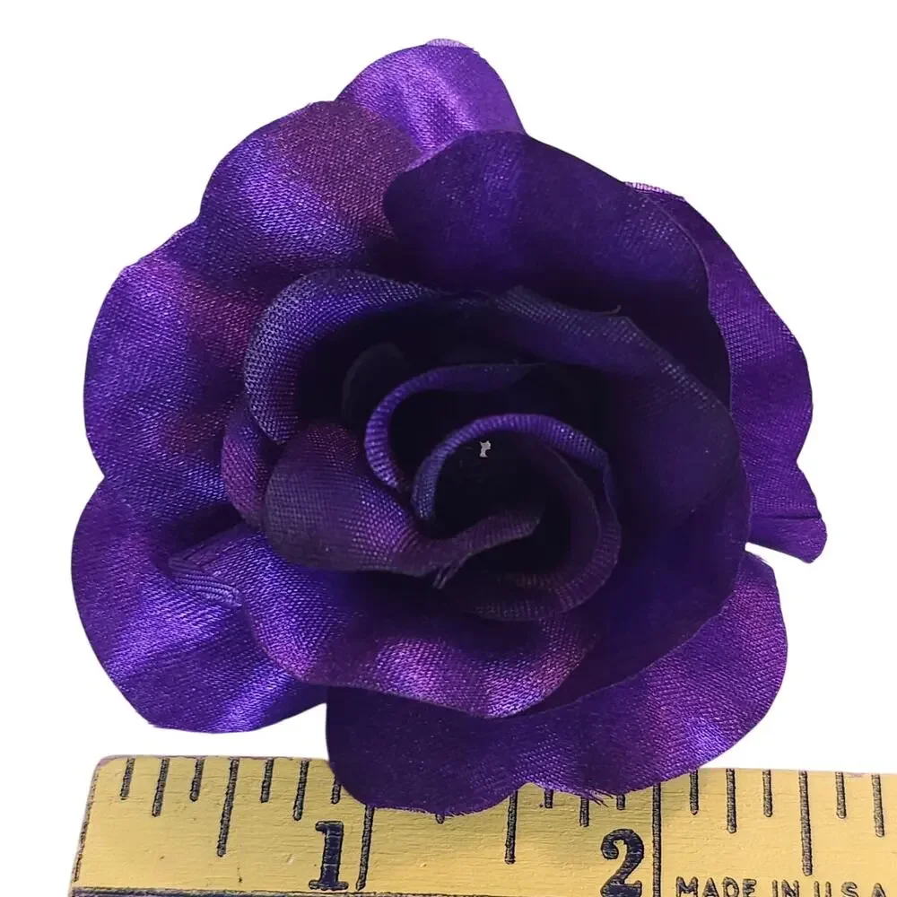 50 Purple Satin Rose Heads Stemless Wedding Floral Craft DIY Wreath 2.5in